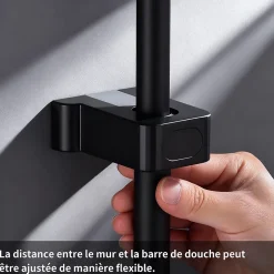 Homelody Colonne de Douche Thermostatique avec Étagère Jet Pluie et Cascade Hauteur Réglable 800-1000 mm Verre et Laiton Noir
