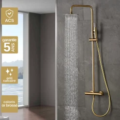 Imex Colonne de Douche Thermostatique Anti-Calcaire Or Brossé MONZA BTM039/OC