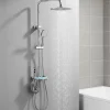 Homelody Colonne de Douche Thermostatique avec Étagère Jet Pluie et Cascade Hauteur Réglable 800-1000 mm Verre et Laiton Chromé
