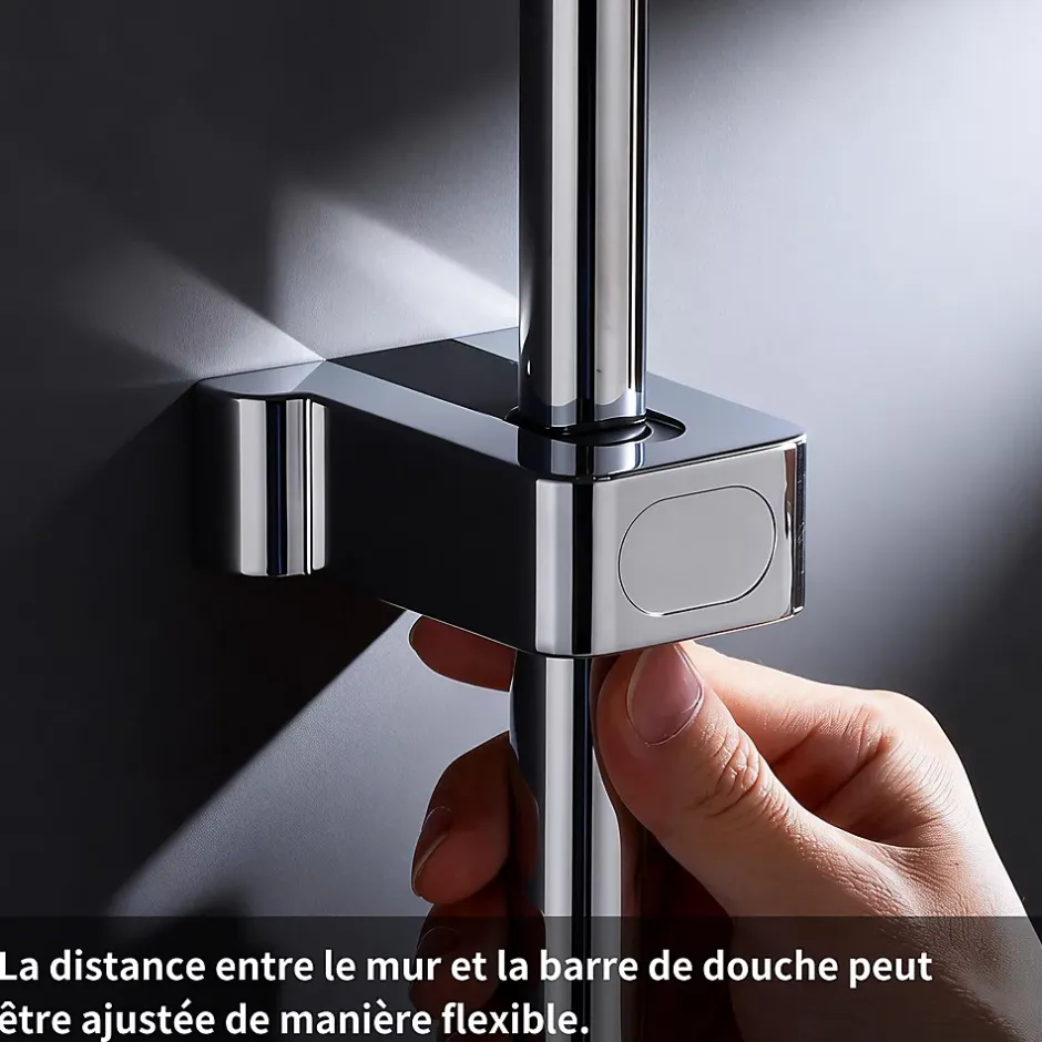 Homelody Colonne de Douche Thermostatique avec Étagère Jet Pluie et Cascade Hauteur Réglable 800-1000 mm Verre et Laiton Chromé