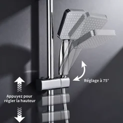 Homelody Colonne de Douche Thermostatique avec Étagère Jet Pluie et Cascade Hauteur Réglable 800-1000 mm Verre et Laiton Chromé