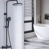 Homelody Colonne de Douche Thermostatique Noir Ensemble de Douche Avec Douchette 3 Fonctions Jet Pluie Hauteur Réglable 1006 a 1206 mm
