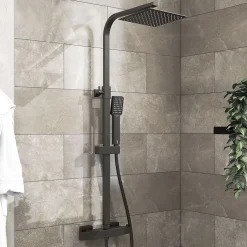 AICA Sanitaire Colonne de douche thermostatique 200mm, kit carré noir