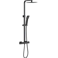 AICA Sanitaire Colonne de douche thermostatique avec pomme de tête, douchette et flexible,noir mat, Carré, AICA