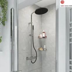 GoodHome Colonne de douche thermostatique avec pommeau, douchette 2 jets, flexible, barre réglable, chrome, Levanna* Colonne De Douche Thermostatique