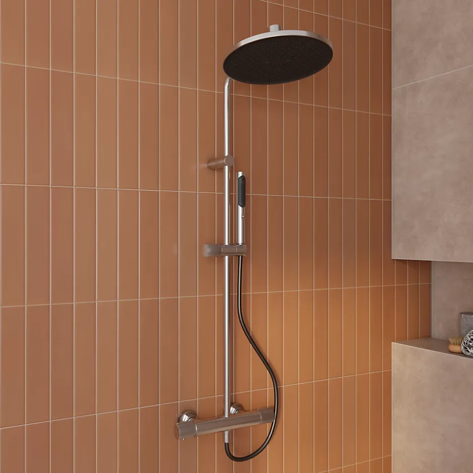 GoodHome Colonne de douche thermostatique avec pommeau, douchette 2 jets, flexible, barre réglable, chrome, Levanna* Colonne De Douche Thermostatique