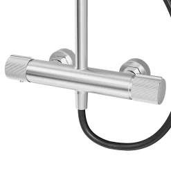 GoodHome Colonne de douche thermostatique avec pommeau, douchette 2 jets, flexible, barre réglable, chrome, Levanna* Colonne De Douche Thermostatique