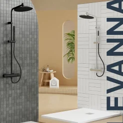 GoodHome Colonne de douche thermostatique avec pommeau, douchette 2 jets, flexible, barre réglable, chrome, Levanna* Colonne De Douche Thermostatique