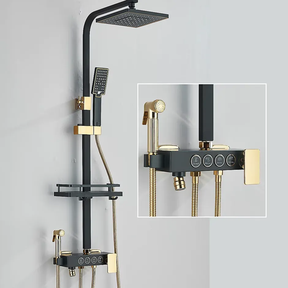 Signature Colonne de douche thermostatique élégante noir et doré