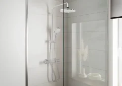 Hansgrohe Colonne de douche thermostatique avec pommeau + douchette 2 jets + flexible + barre réglable, chrome, Vernis Blend 200 EcoSmart* Colonne De Douche Thermostatique