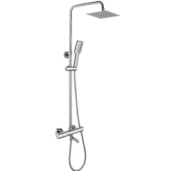 Kibath Colonne de douche thermostatique extra-longue AVEC bec carré de 100-150 cm, finition chrome poli, en laiton* Colonne De Douche Thermostatique