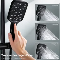 Homelody Colonne de Douche Thermostatique 38C avec Etageres Tete de Douche Pluie et Douchette Hauteur Reglable 1000 a 1240 mm Inox Noir* Colonne De Douche Thermostatique