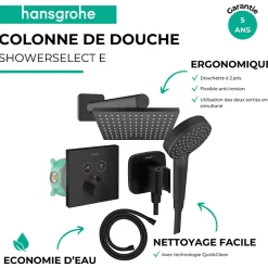 Hansgrohe Colonne de douche thermostatique ShowerSelect E Douche de tête Vernis Shape Flexible Isiflex Douchette Vernis B noir mat* Colonne De Douche Encastrable