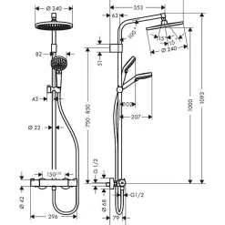 Hansgrohe Colonne de douche thermostatique Showerpipe Crometta S 240 vario