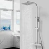 AICA Sanitaire Colonne de douche thermostatique avec pomme de tête, Carré,effet chromé, AICA* Colonne De Douche Thermostatique