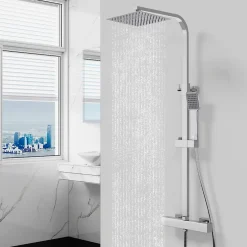 AICA Sanitaire Colonne de douche thermostatique avec pomme de tête, Carré,effet chromé, AICA* Colonne De Douche Thermostatique