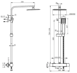 AICA Sanitaire Colonne de douche thermostatique avec pomme de tête, Carré,effet chromé, AICA* Colonne De Douche Thermostatique