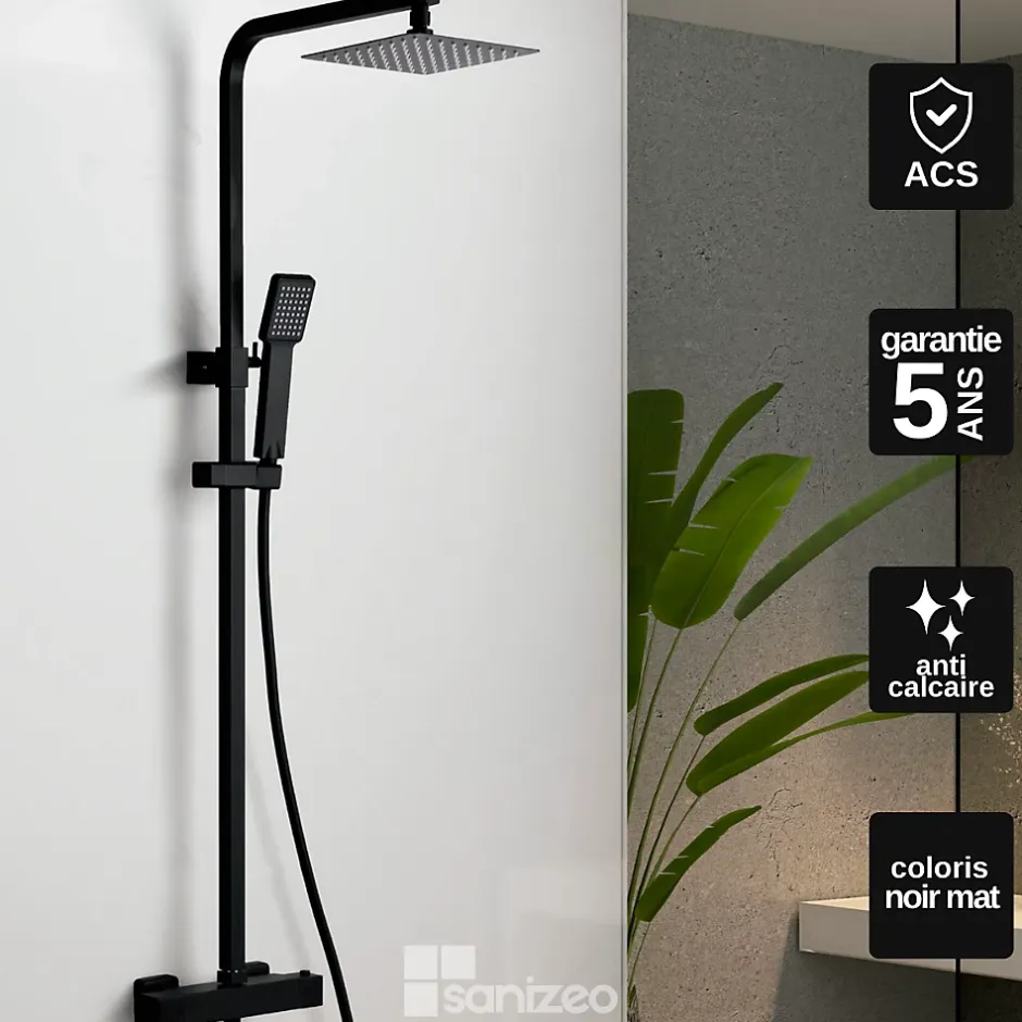 Imex Colonne de Douche Thermostatique Anti-Calcaire Noir Mat VIGO BTV013/NG