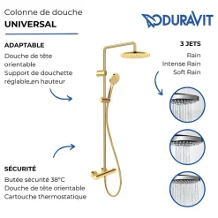 Duravit Colonne de douche thermostatique MinusFlow doré poli* Colonne De Douche Thermostatique
