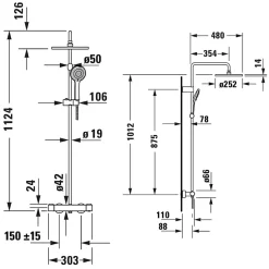 Duravit Colonne de douche thermostatique MinusFlow doré poli* Colonne De Douche Thermostatique