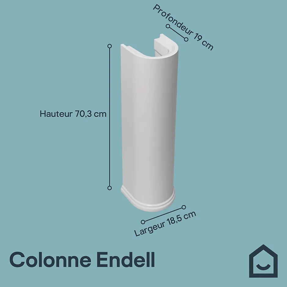 GoodHome Colonne de lavabo en céramique blanche blanche l.21 x H.70,3 x P.18,5 cm, Endell* Lavabo