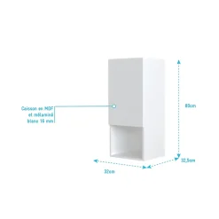 Aurlane Colonne de rangement blanche - Porte et niche - 35x80x32.5 cm* Colonne De Salle De Bains