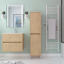 Aurlane Colonne de rangement Chêne Clair sur Pieds - Hauteur 160 cm - 2 Portes - XENOS