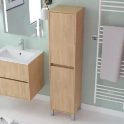 Aurlane Colonne de rangement Chêne Clair sur Pieds - Hauteur 160 cm - 2 Portes - XENOS