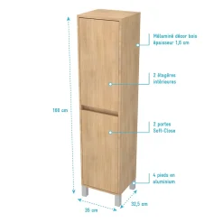 Aurlane Colonne de rangement Chêne Clair sur Pieds - Hauteur 160 cm - 2 Portes - XENOS