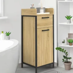 IDMarket Colonne de rangement d'appoint salle de bain DETROIT 1 tiroir 1 placard design industriel