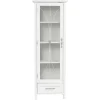 Teamson Home Colonne de rangement en effet bois blanc avec portes en verre* Armoire De Salle De Bains