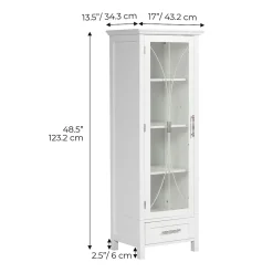 Teamson Home Colonne de rangement en effet bois blanc avec portes en verre* Armoire De Salle De Bains