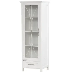 Teamson Home Colonne de rangement en effet bois blanc avec portes en verre* Armoire De Salle De Bains