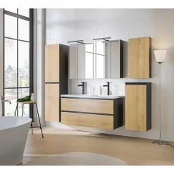 Meublorama Colonne de rangement TAMO 1 porte Coloris gris anthracite L40 x P16 x H75 cm Meuble suspendu