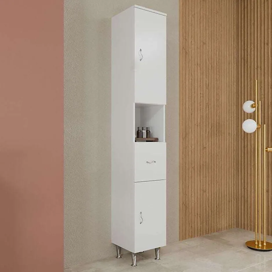 Kiamami Valentina Colonne De Salle De Bain Sur Pied Blanc Brillant H 198 Cm - Easy* Colonne De Salle De Bains
