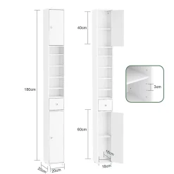 Sobuy Colonne de Salle de Bain Étroite Hydrofuge avec Étagères et Tiroirs Réglables - Armoire Gain de Place Blanche* Colonne De Salle De Bains