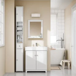 Sobuy Colonne de Salle de Bain Étroite Hydrofuge avec Étagères et Tiroirs Réglables - Armoire Gain de Place Blanche* Colonne De Salle De Bains