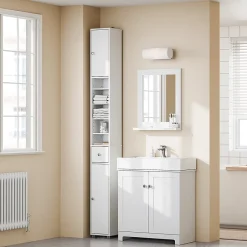 Sobuy Colonne de Salle de Bain Étroite Hydrofuge avec Étagères et Tiroirs Réglables - Armoire Gain de Place Blanche* Colonne De Salle De Bains