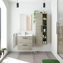 Calicosy Colonne de Salle de Bain - ARKITMOBEL - Athena 1A1G - 51 x 25 x 135 cm - Marron - Montage facile* Colonne De Salle De Bains
