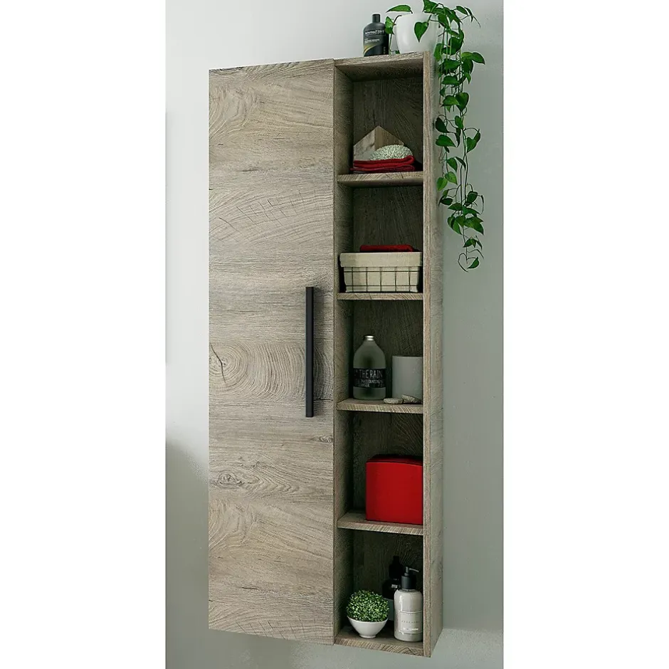 Calicosy Colonne de Salle de Bain - ARKITMOBEL - Athena 1A1G - 51 x 25 x 135 cm - Marron - Montage facile* Colonne De Salle De Bains