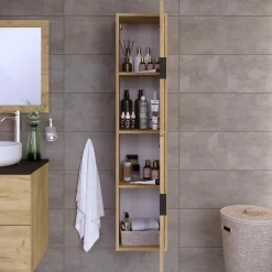 T-Bath Colonne de salle de bain LYO 2 portes 140x30x27 cm chêne