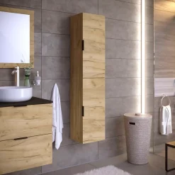T-Bath Colonne de salle de bain LYO 2 portes 140x30x27 cm chêne