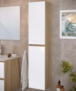 T-Bath Colonne de salle de bain NELI 2 portes 140x30x27 cm chêne et blanc* Colonne De Salle De Bains