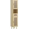 Homcom Colonne de salle de bain style bohème H. 170 cm - 2 portes, étagères, tiroir, niche - effet rotin bois clair