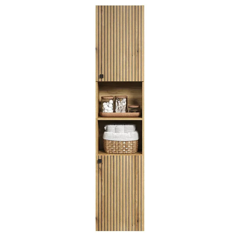 Calicosy Colonne de salle de bain rainurée 2 portes, 2 niches H186 cm - PUREBLISS