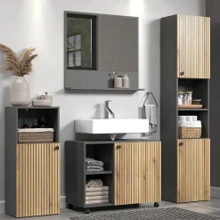 Calicosy Colonne de salle de bain rainurée 2 portes, 2 niches H186 cm - PUREBLISS