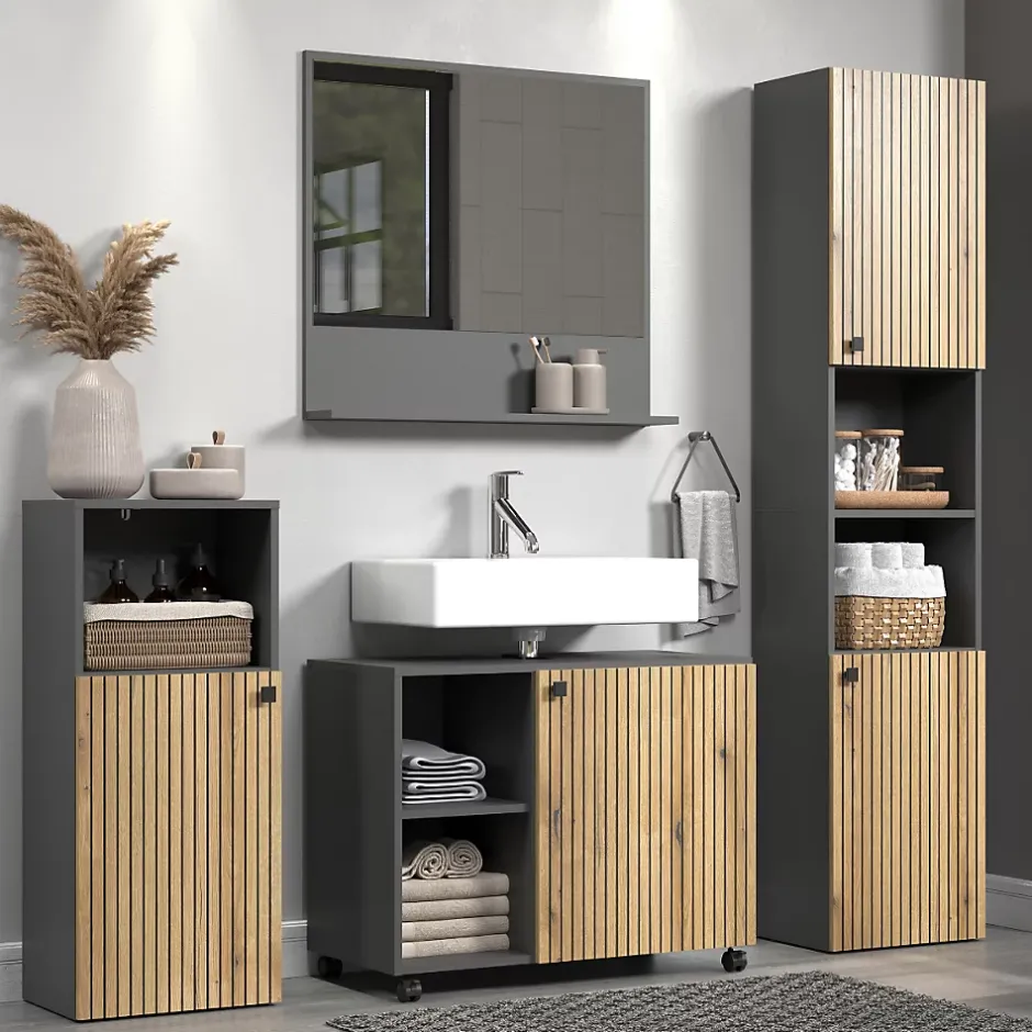 Calicosy Colonne de salle de bain rainurée 2 portes, 2 niches H186 cm - PUREBLISS