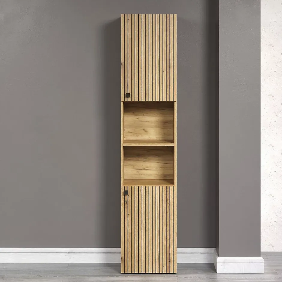 Calicosy Colonne de salle de bain rainurée 2 portes, 2 niches H186 cm - PUREBLISS
