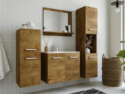 Vente-unique Colonne de salle de bain suspendue effet bois avec niche de rangement - L30 x P30 x H133 cm - MIELA II