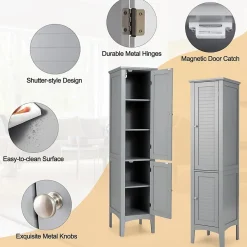 Giantex Colonne de Salle de Bain avec 2 Portes 5 étagères Dispositif Anti basculement Armoire Haute de Toilette Gris